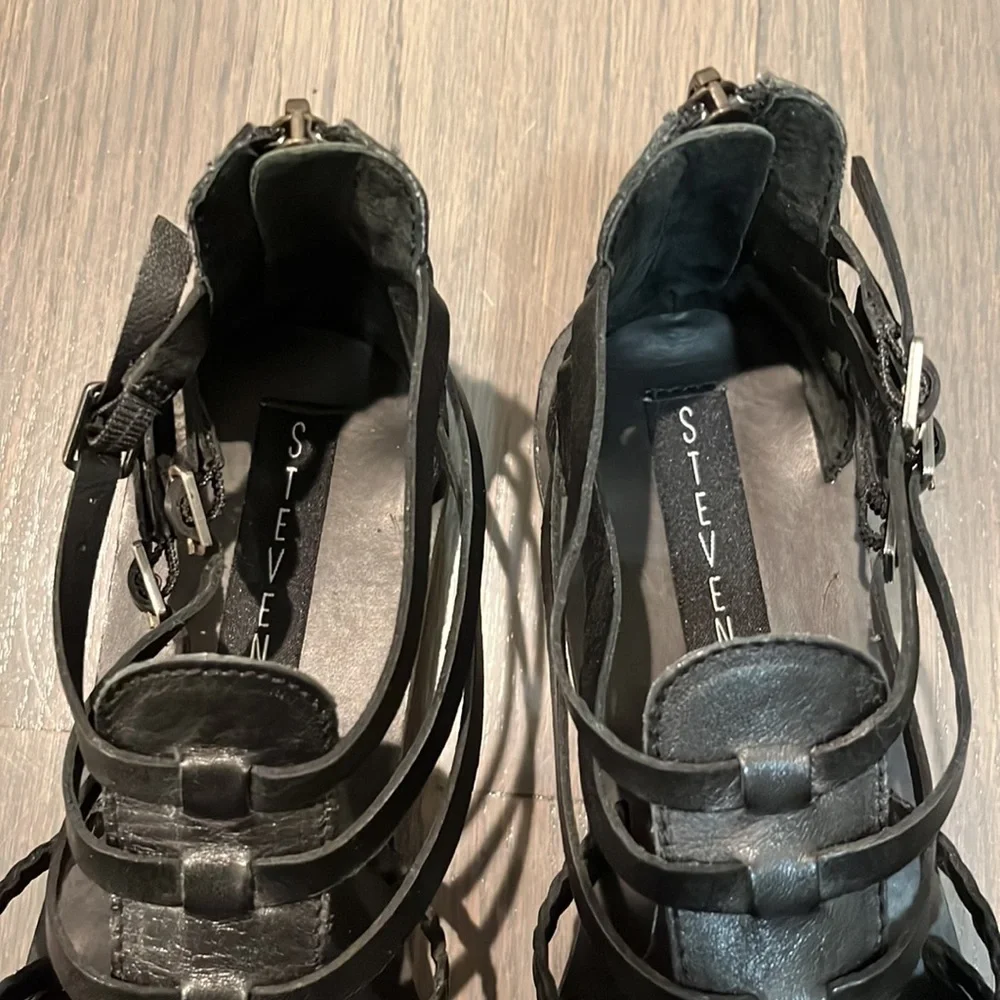 Steven by Steve Madden Staxxs Black Leather Gladiator Sandals 6.5 - Picture 9 of 10